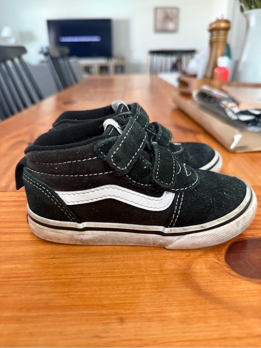 Vans Kids Black Suede High Top Sneakers with White Stripe